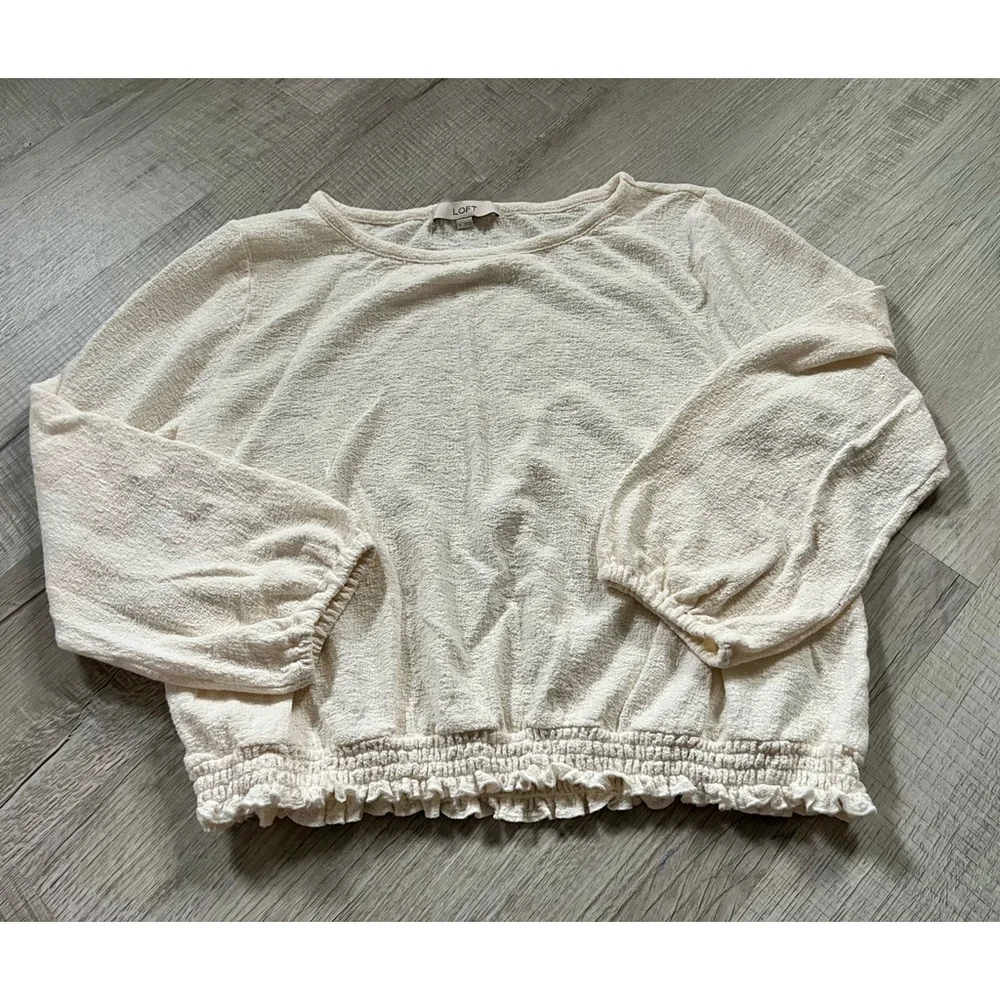 Loft cream textured puff sleeve blouse XL